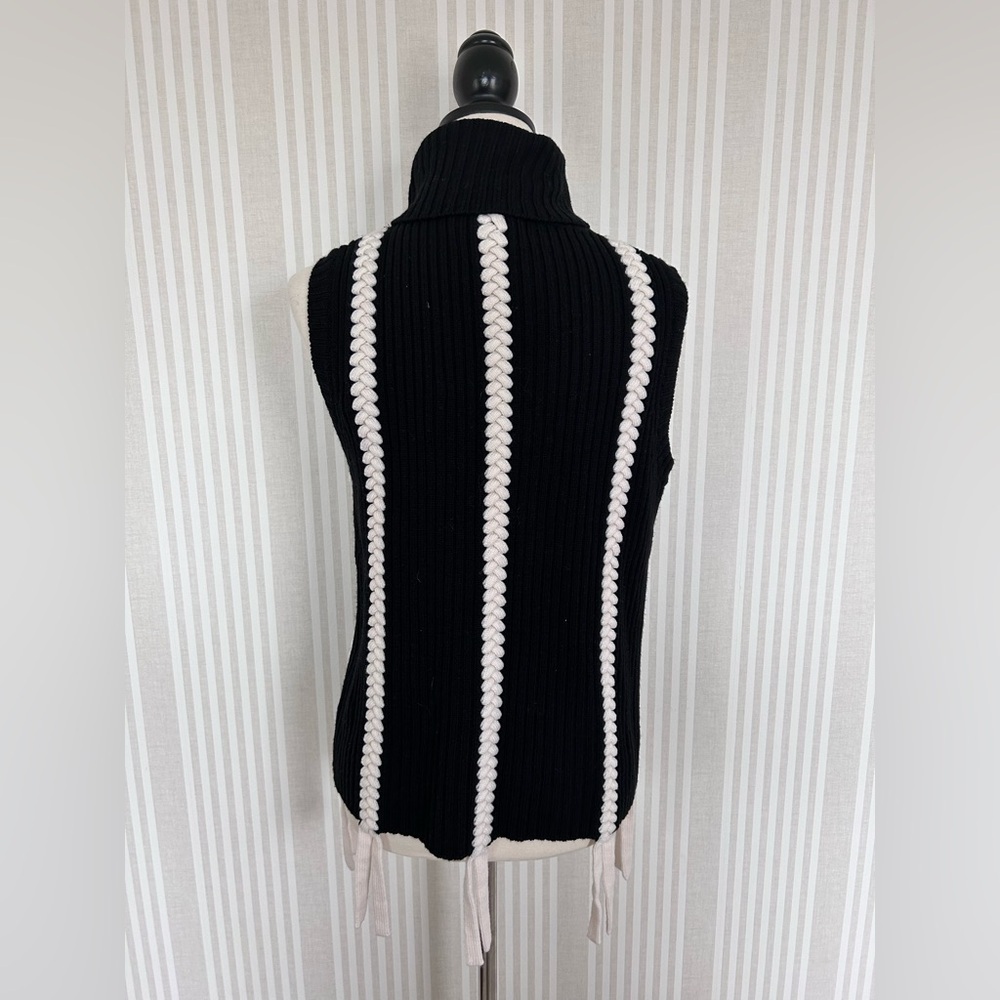 Derek Lam 10 Crosby Braided Sleeveless Turtleneck Sweater Black Cream Small NWT - Picture 7 of 13